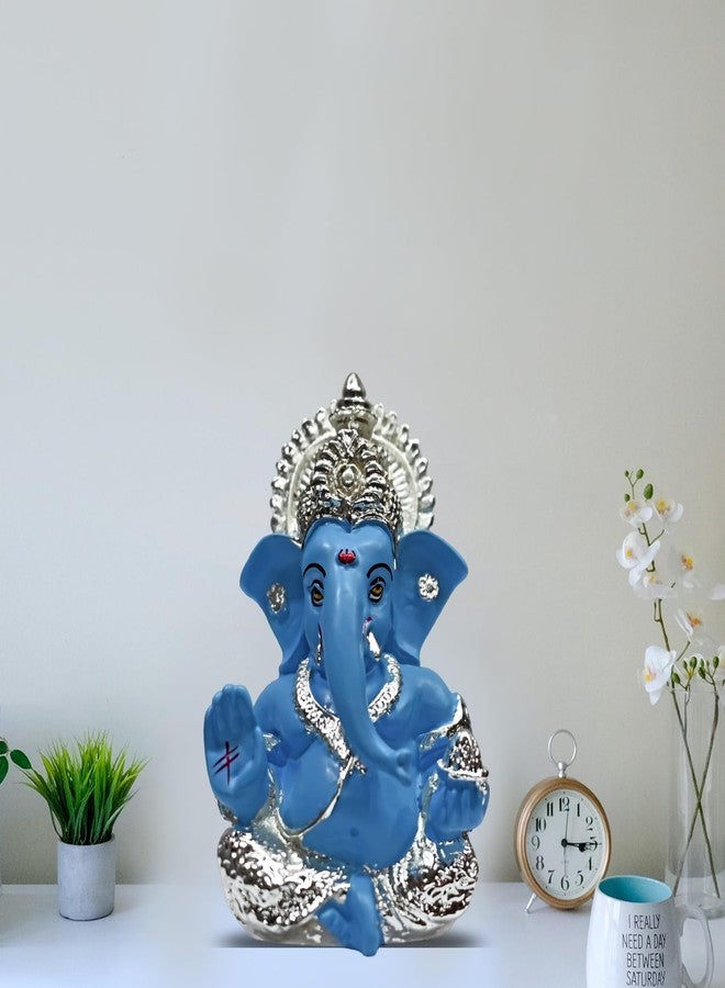 DIVINITI 999 Silver Plated Ganesha Idol for Home Decor Puja |Ganesh Idol for Home Decor Ganpati for Gift 3.5 inches |Ganesh Statue Gift for Office Desk Puja Room Figurine (8.89 x 5.08 cm) (Sky Blue) - Image 5